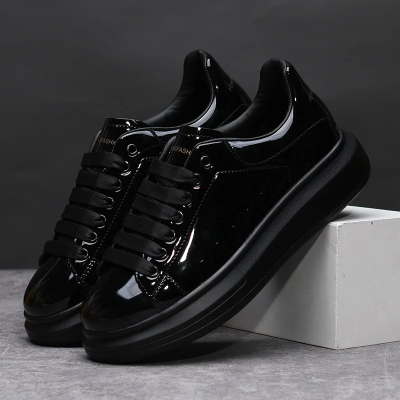 Men'S Shoes Black And White - Tênis Masculinos de Marca, Pretos Brilhantes,