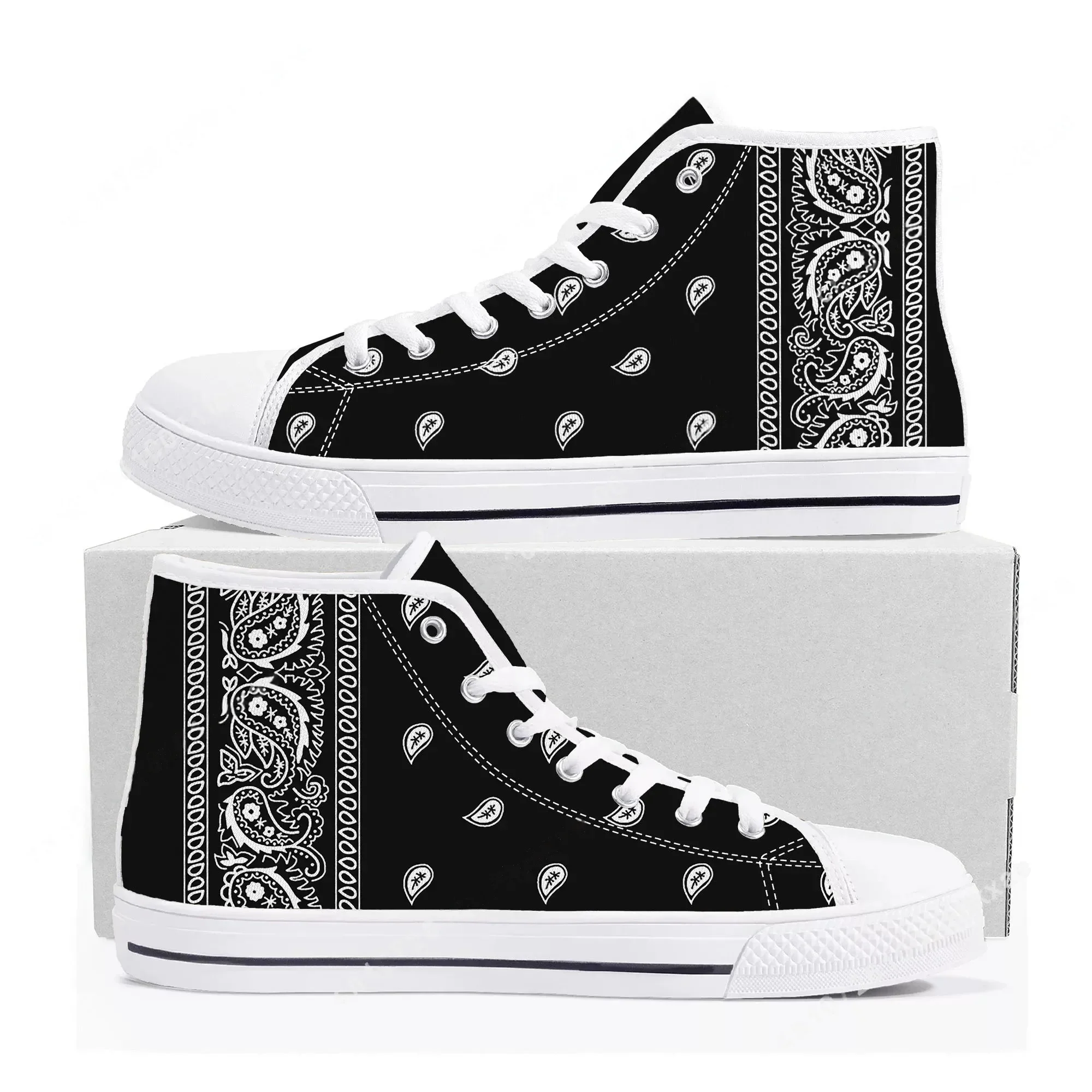 Men'S Shoes Black And White - Tênis de cano alto Bandana Paisley