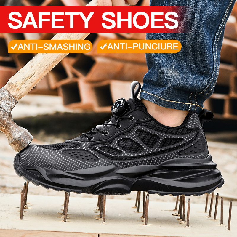 Work Boot Steel Toe - Botão rotativo sapatos de segurança homens
