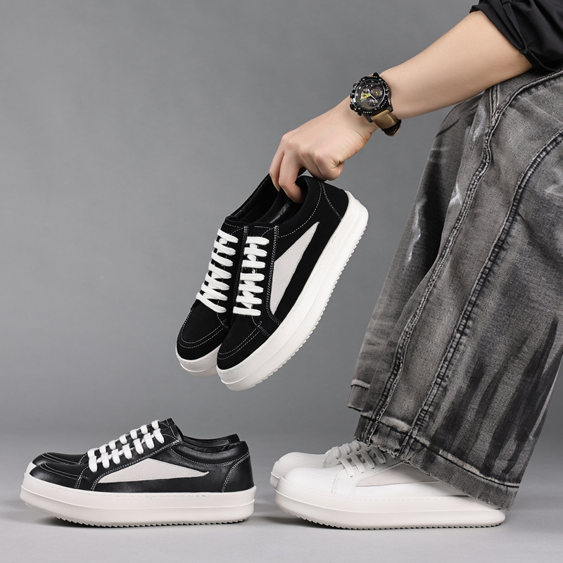 Men'S Shoes Black And White - Tênis plataforma masculino em couro legítimo