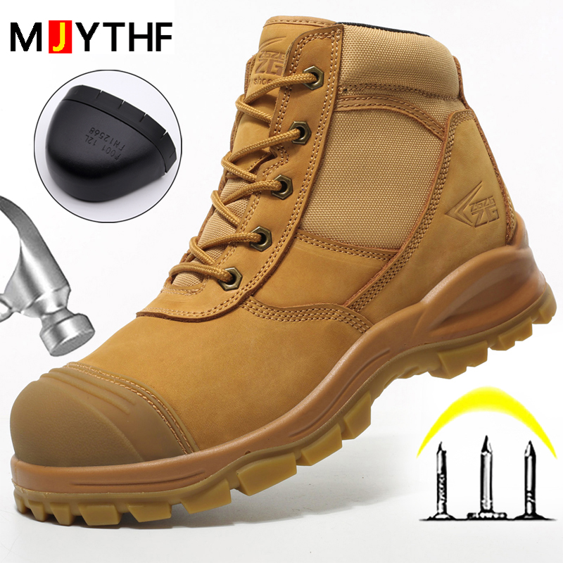 Work Boot Steel Toe - Botas masculinas de couro genuíno, sapatos